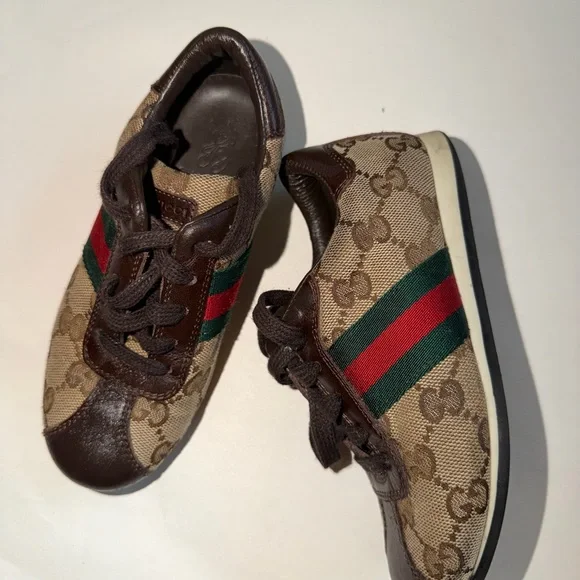 Gucci Kids Brown Sneakers with Green and Red Stripes - Picture 8 of 12